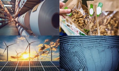 rolls of paper, food packaging, wind and solar, construction adhesive